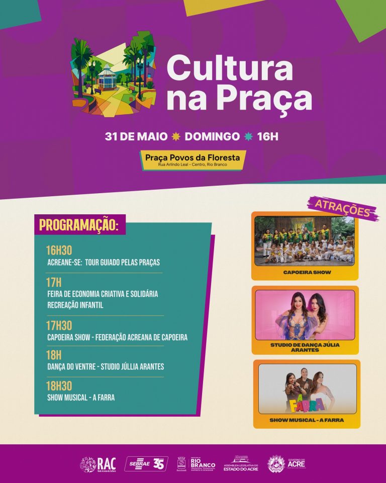 Cultura na Praça reúne arte, gastronomia e economia criativa neste domingo em Rio Branco