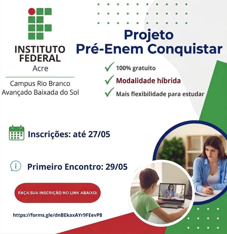 Ifac abre inscrições para projeto gratuito de preparação para o Enem no Campus Baixada do Sol