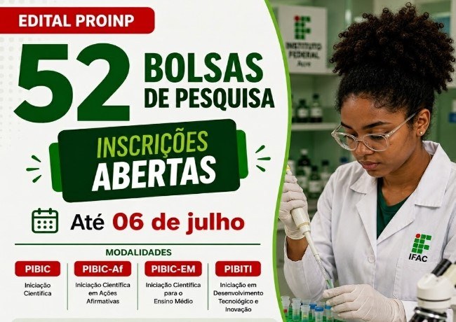 IFAC abre inscrições para 52 bolsas de pesquisa para estudantes do ensino técnico e superior