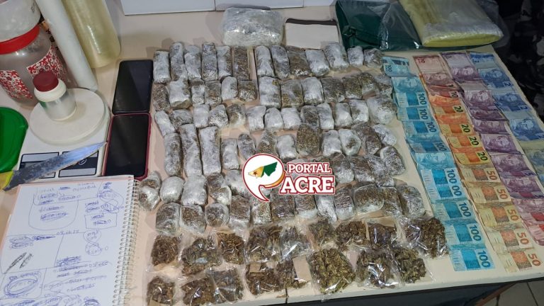 Operação policial fecha ponto de venda de drogas e leva casal à prisão com skank e dinheiro em Rio Branco