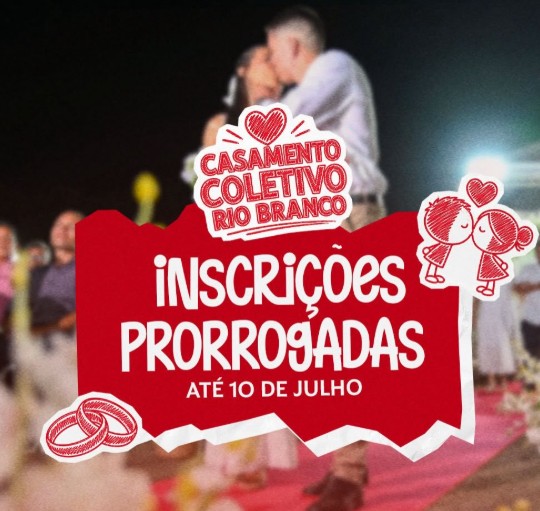 Inscrições para casamento coletivo de Rio Branco são prorrogadas até sexta, dia 10
