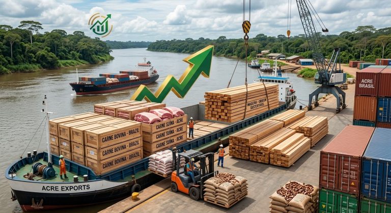 Acre exporta US$ 10,6 milhões em julho e acumula alta de 12,3% nas vendas externas em 2026