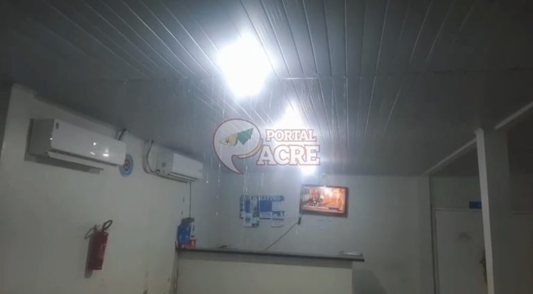 Vídeo mostra água da chuva entrando pelo teto da URAP Roney Meireles, em Rio Branco