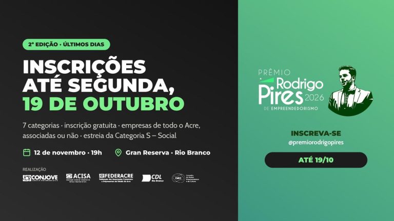 Últimos dias: inscrições para o Prêmio Rodrigo Pires de Empreendedorismo 2026 terminam nesta segunda-feira (19)